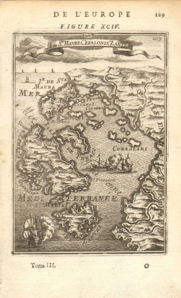 IONIAN ISLANDS. Ithaca Lefkada Zakynthos Kefalonia. Greece. MALLET 1683 map